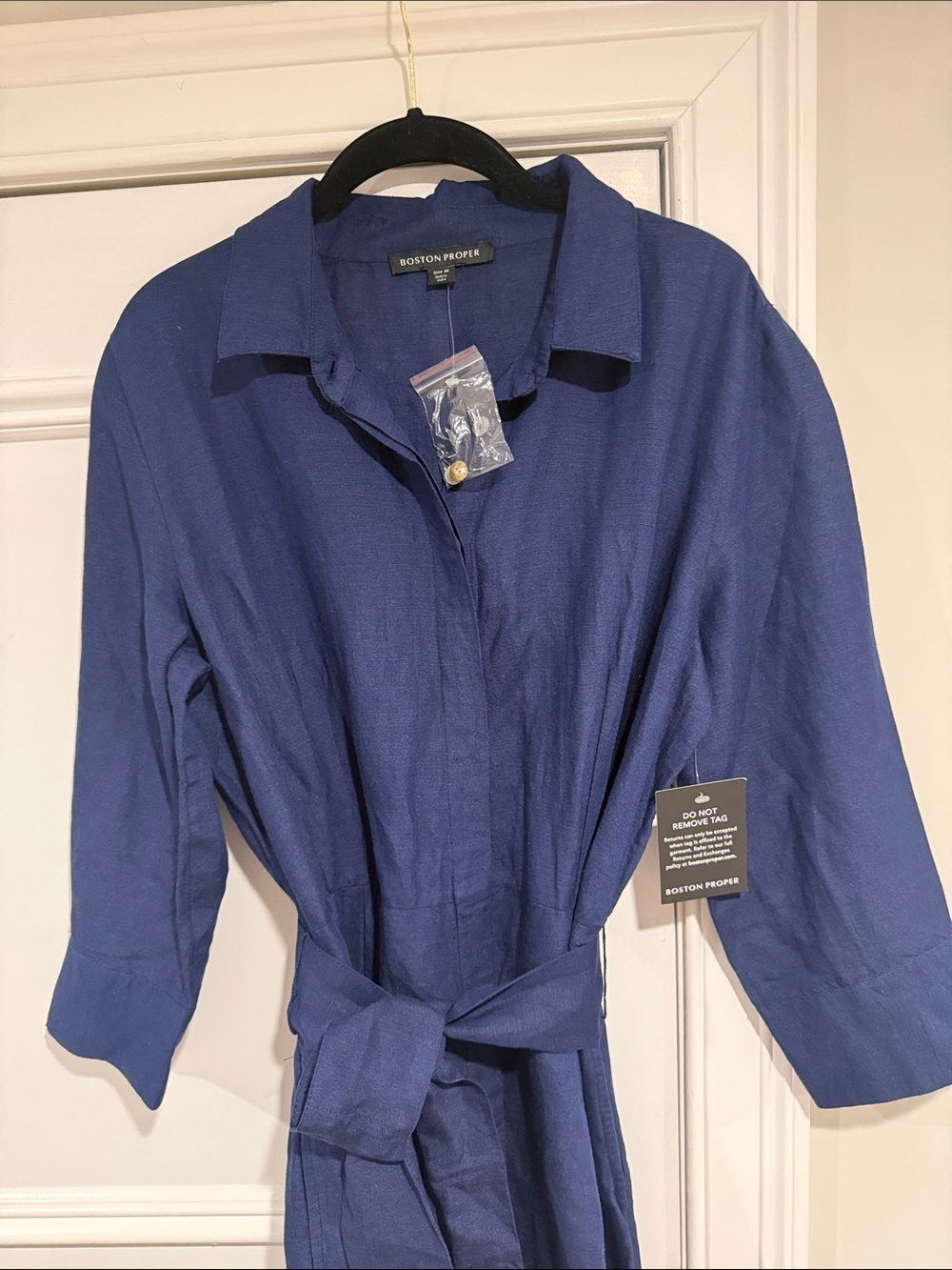 Boston Proper Navy Linen Blend Shirt Maxi Dress - Picture 5 of 9